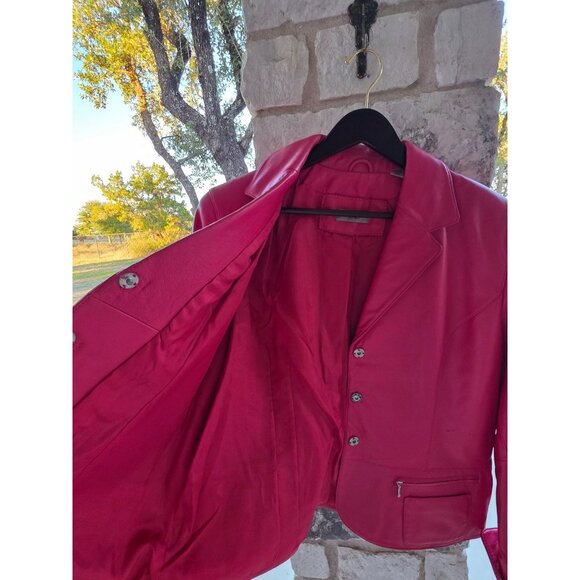 i.e. Pink Buttery Leather Jacket With Zipper Pockets & Notched Lapel Large to XL - Picture 12 of 12